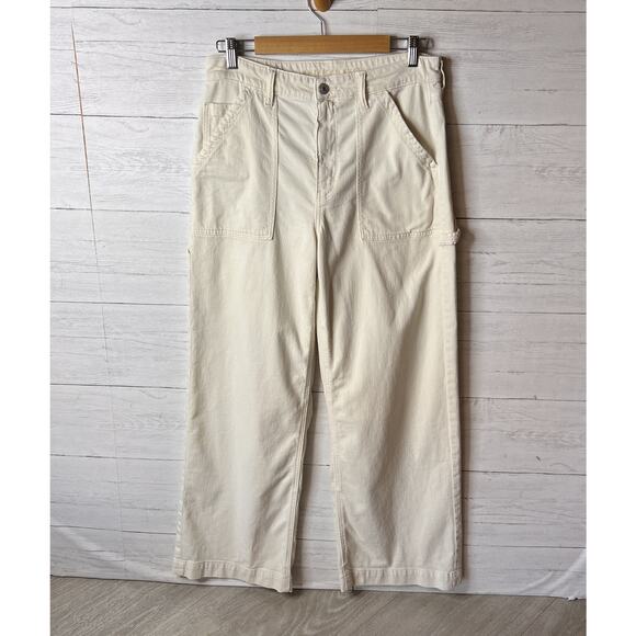 American Eagle Jeans Womens Size 12 Ivory Stretch Super High-Rise Baggy Wide Leg - Picture 4 of 16